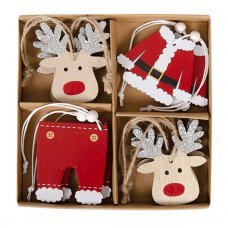 Χριστουγεννιάτικος Ξύλινος Τάρανδος και Στολή Άγιου Βασίλη - 8 Τεμ.  (6cm)